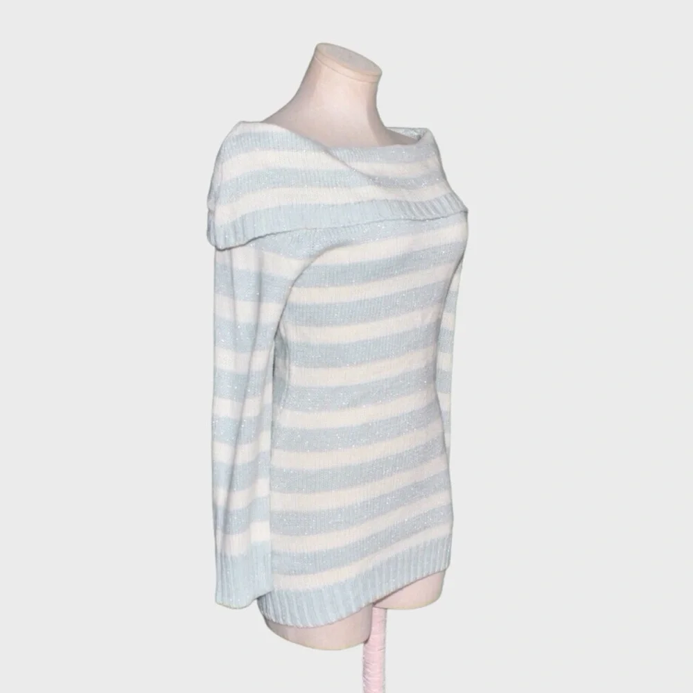 NWT BONGO Metallic Lurex Striped Off Shoulder‎ Tunic Sweater - Picture 2 of 5